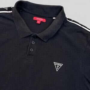 GUESS Polo Shirt Mens Size XL Black Tape Logo Short Sleeve Casual Logo